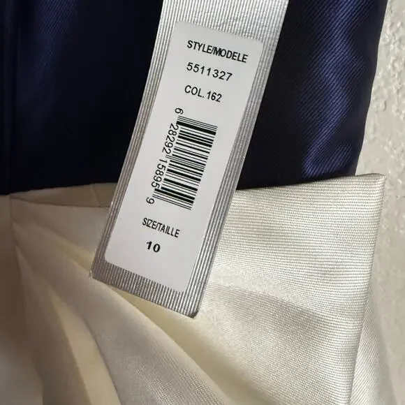 Kay Unger Hailey Colorblock Sleeveless 3D Bow Side Slit Navy Ivory Dress Size 10 - Picture 14 of 15